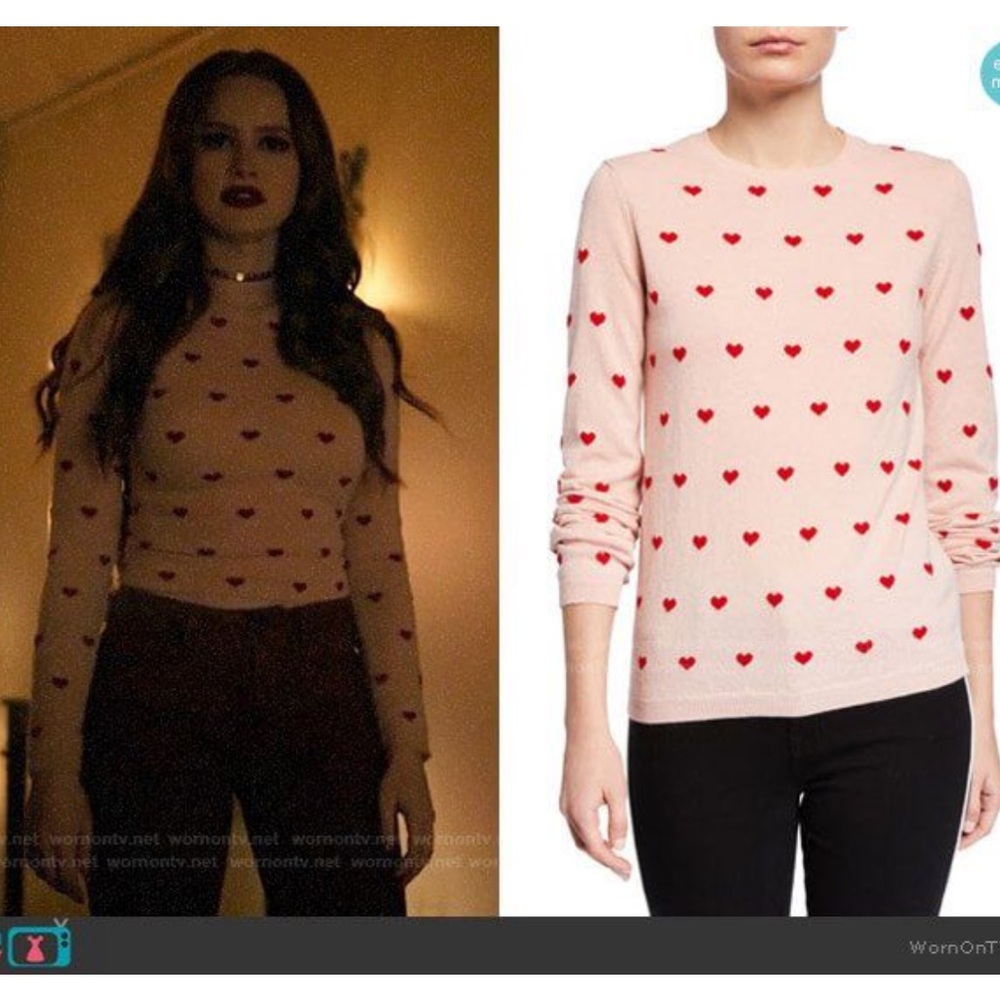Riverdale, screen worn-RED Valentino Heart-Embroidered Crewneck Sweater size XXS